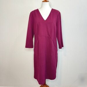 BODEN Bronte Ottoman Ribbed Knee Shift Dress 14R Dk Red 3/4 Sleeves Pockets
